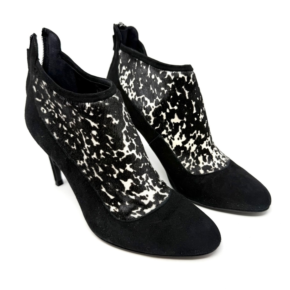 LK Bennett Black Suede Calf Hair Animal Print Ankle Boots‎ Spain Size 37 6.5 7